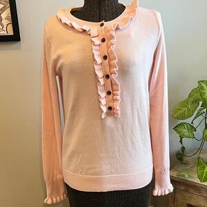 Boden Pink Ruffle Button Henley Sweater Size 4